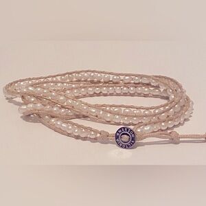 Authentic Victoria Emerson Wrap Bracelet Fresh Water Pearl & Cream Cord
